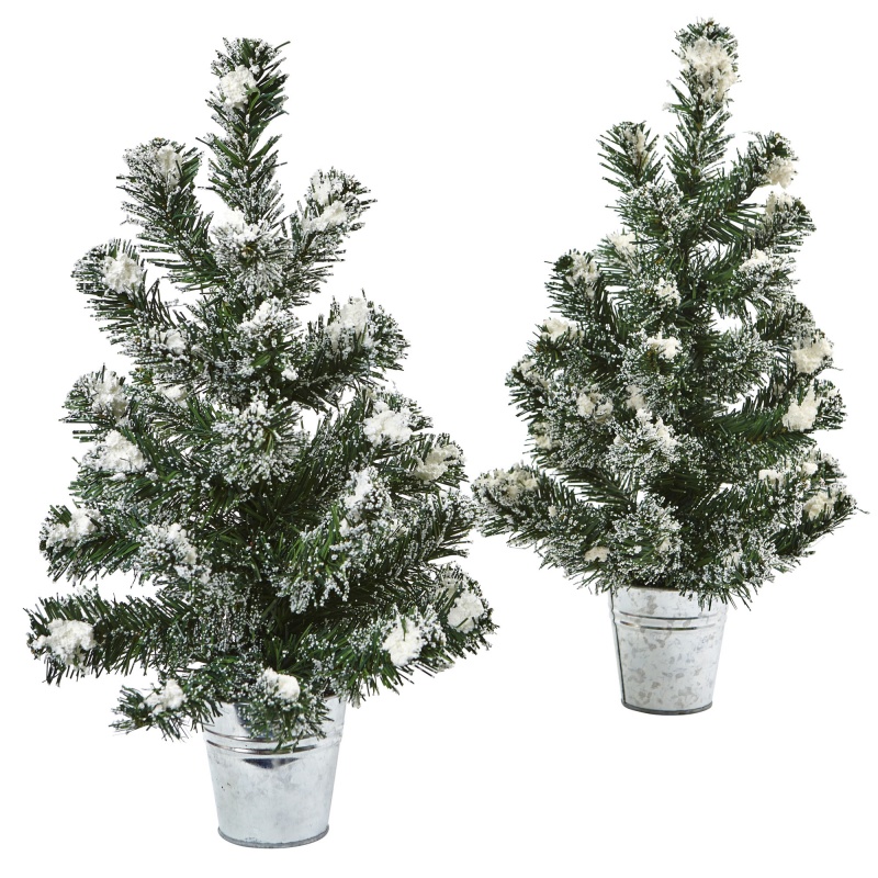 Snowy Pine Tree With Tin (Set Of 2)