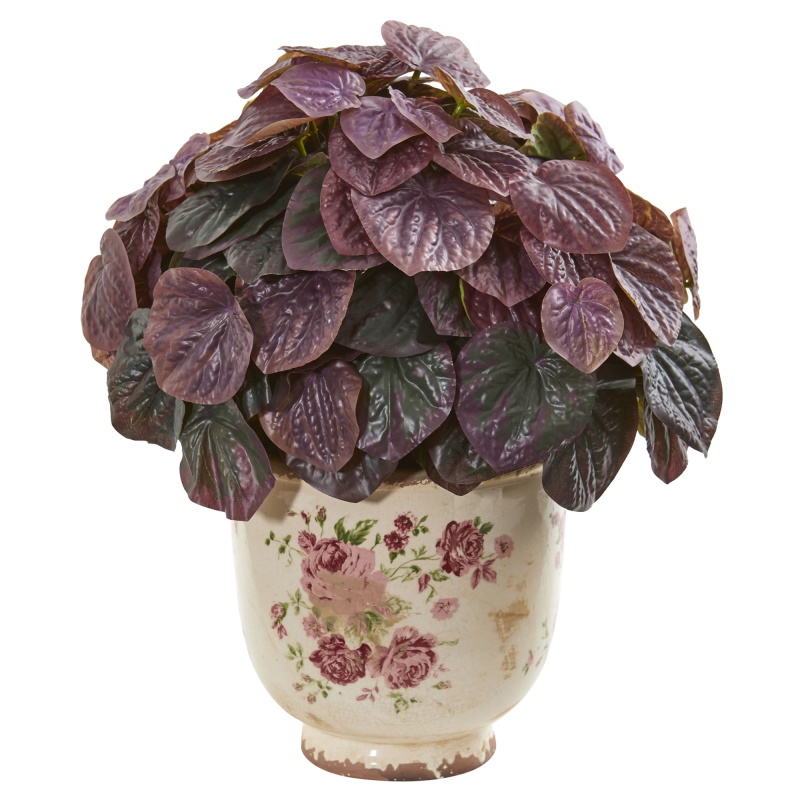 14” Peperomia Artificial Plant In Flower Print Planter (Real Touch)