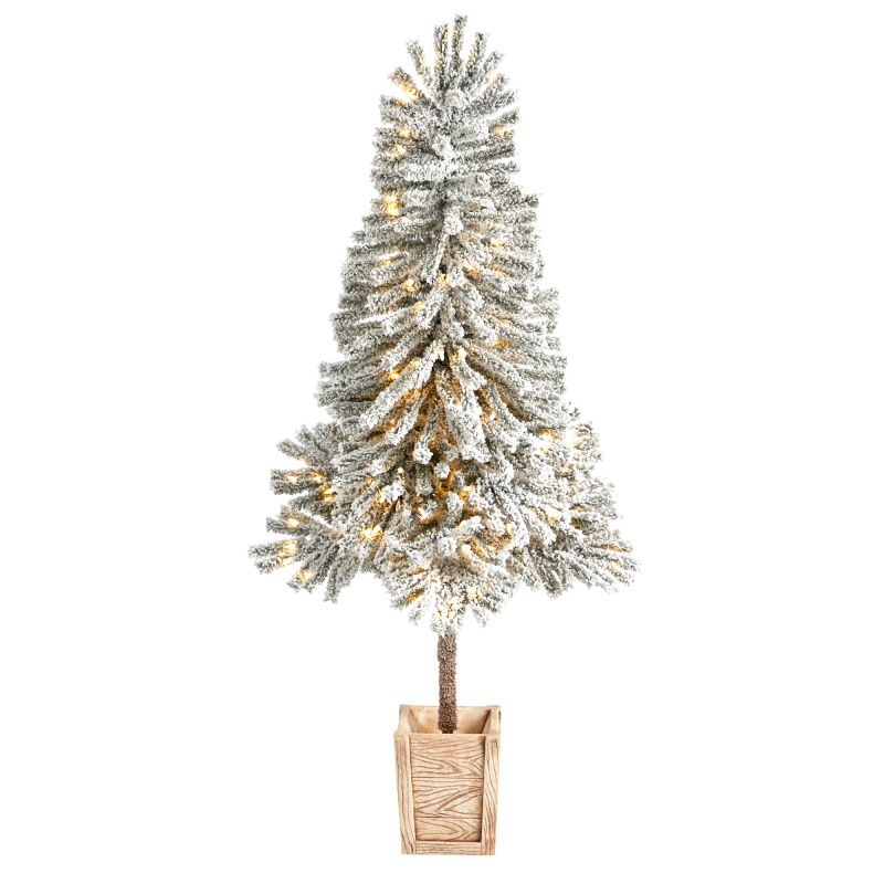 5' Winter Flocked Leaning Tree with LED Lights