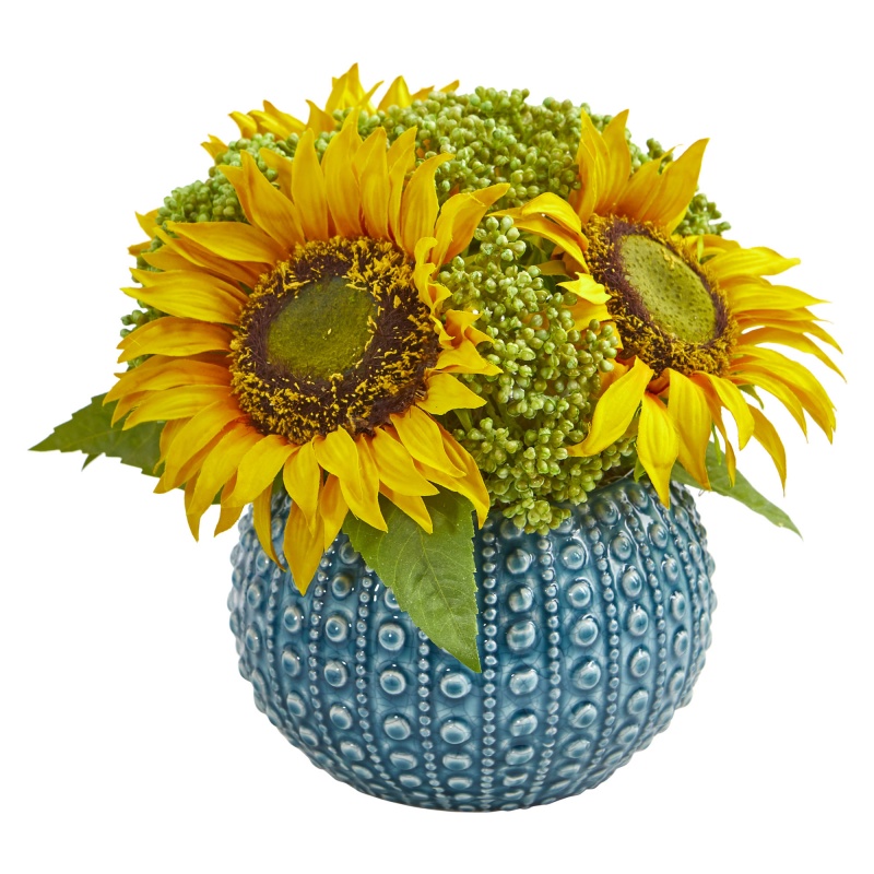 Sunflower Artificial Arrangement In Blue Vase