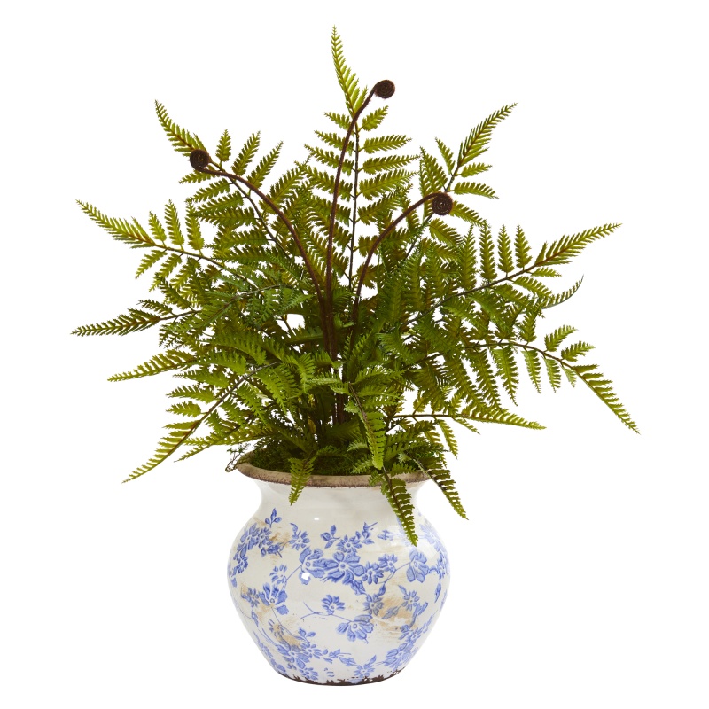 17” Fern Artificial Plant In Floral Planter