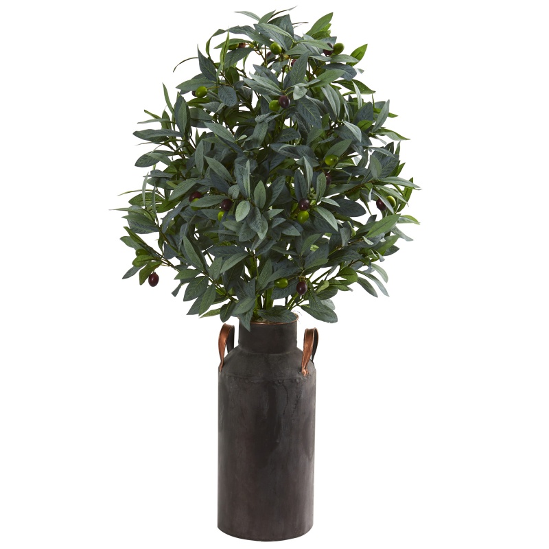 31” Olive With Berries Artificial Plant In Decorative Canister