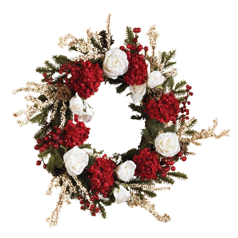 24" Hydrangea W/White Roses Wreath