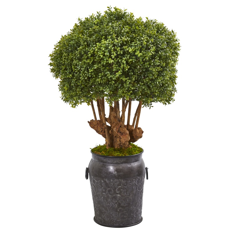 44” Boxwood Artificial Topiary Tree In Metal Planter (Indoor/Outdoor)