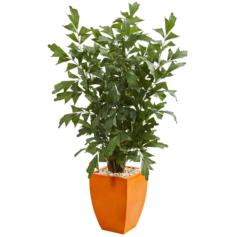 5’ Fishtail Artificial Palm Tree In Orange Planter