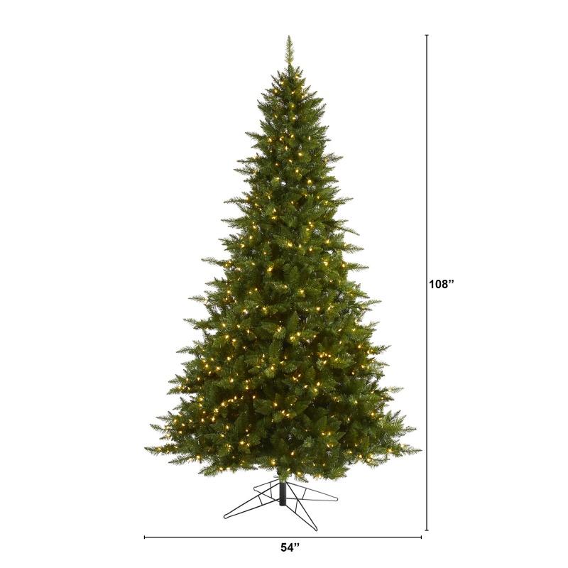 9' Vermont Spruce Artificial Christmas Tree With 850 Warm White (Multifunction) Led Lights With Instant Connect Technology And 1984 Bendable Branches