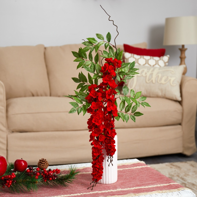 26” Wisteria Artificial Arrangement In White Vase