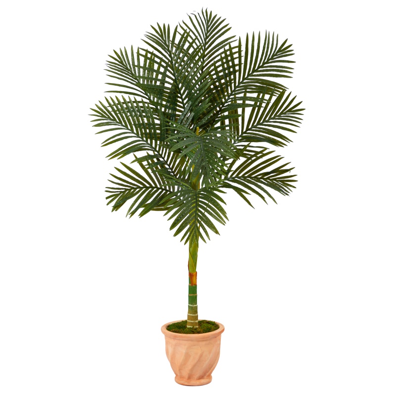5’ Golden Cane Artificial Palm Tree In Terra-Cotta Planter