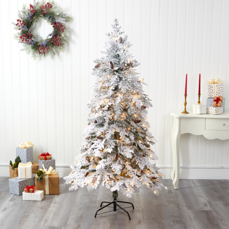 6' Flocked Montana Down Swept Spruce Artificial Christmas Tree With 250 Clear Led Lights