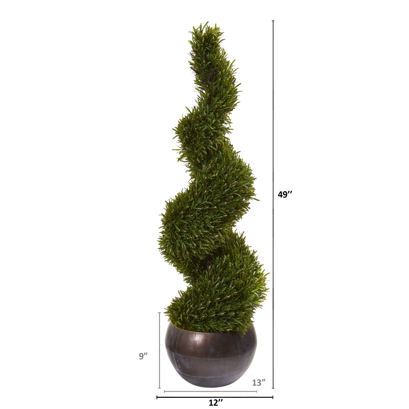 49” Rosemary Spiral Topiary Artificial Tree In Bowl (Indoor/Outdoor)