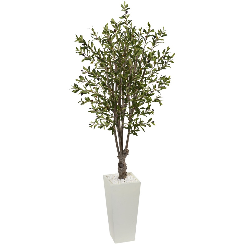6' Olive Artificial Tree In White Tower Planter