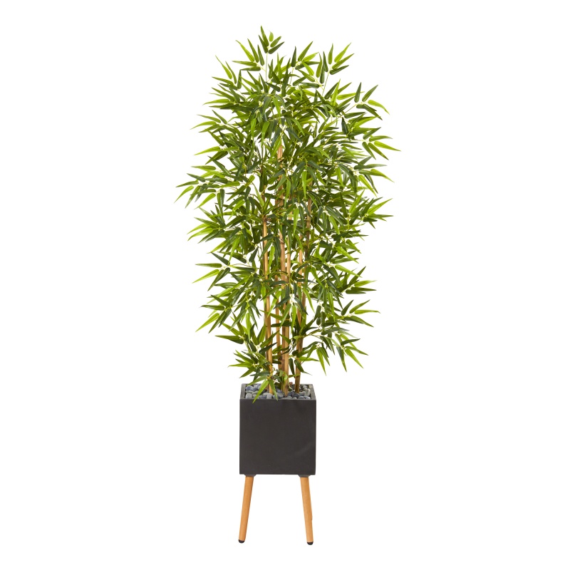 82” Bamboo Artificial Tree In Black Planter With Stand