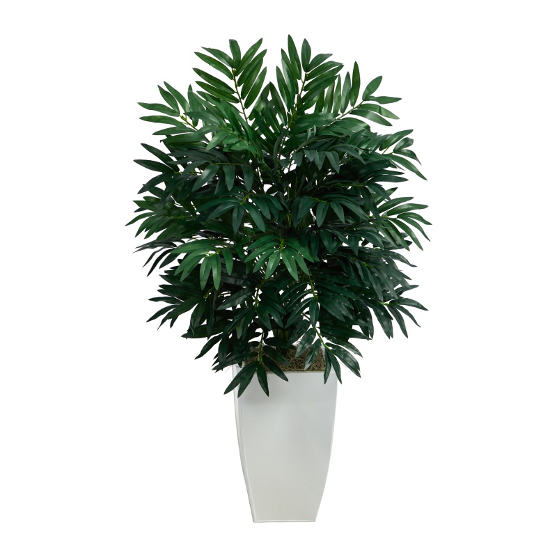 3’ Bamboo Palm Artificial Plant In White Metal Planter