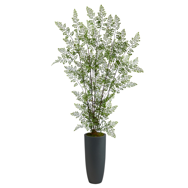 5’ Ruffle Fern Artificial Tree In Gray Planter