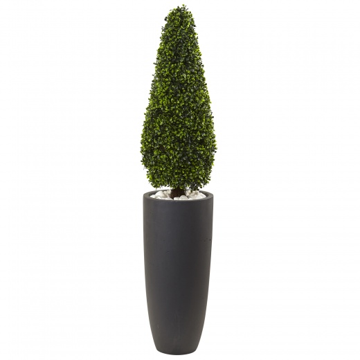 50” Boxwood Topiary With Gray Cylindrical Planter UV Resistant (Indoor/Outdoor)
