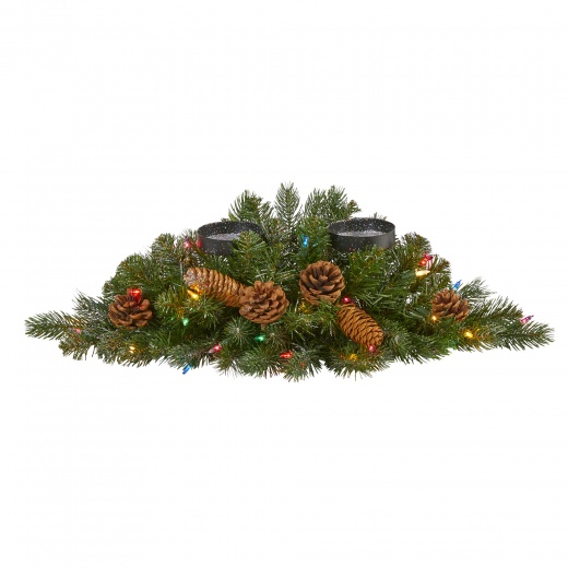 24” Flocked and Glittered Artificial Christmas Double Candelabrum