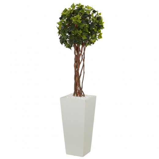3’ English Ivy Artificial Tree In White Tower Planter UV Resistant (Indoor/Outdoor)