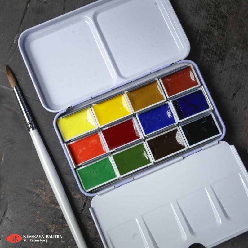 12 Watercolor Paint Set St.Petersburg White Nights® Extra Fine Artist Full Pan Metal Box Palette Russian Russia