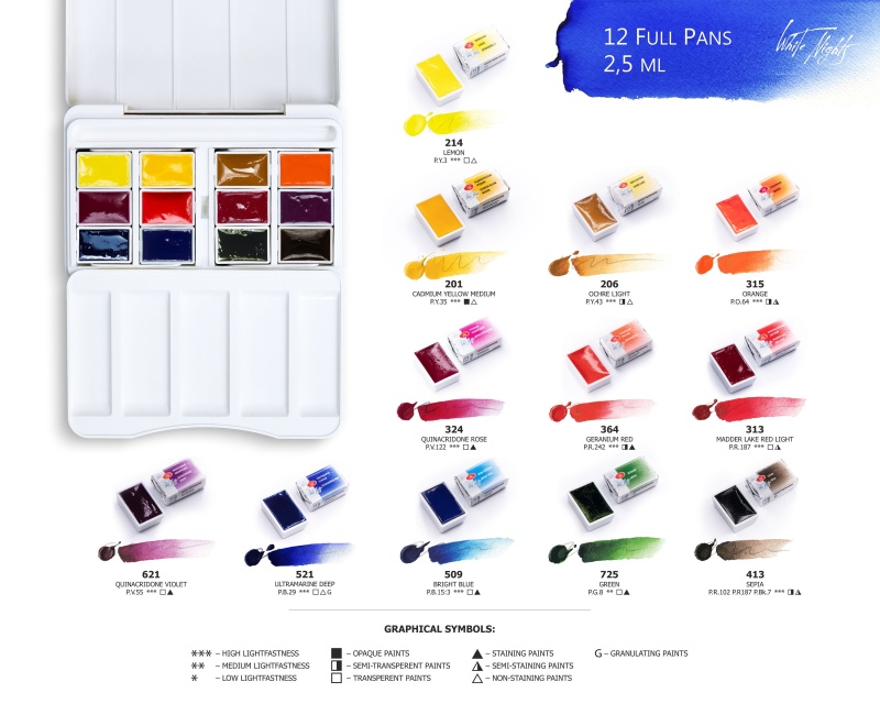 12 Watercolor Paint White Nights® Travel Set BOTANICA Full Pan