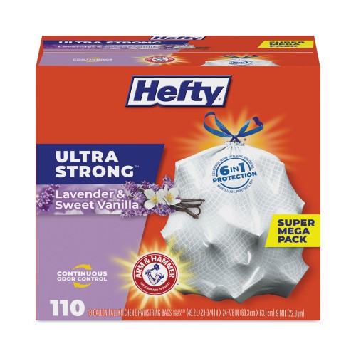 Hefty Ultra Strong Tall Kitchen and Trash Bags, 13 gal, 0.9 mil, 23.75 x 24.88, White, 330/Carton