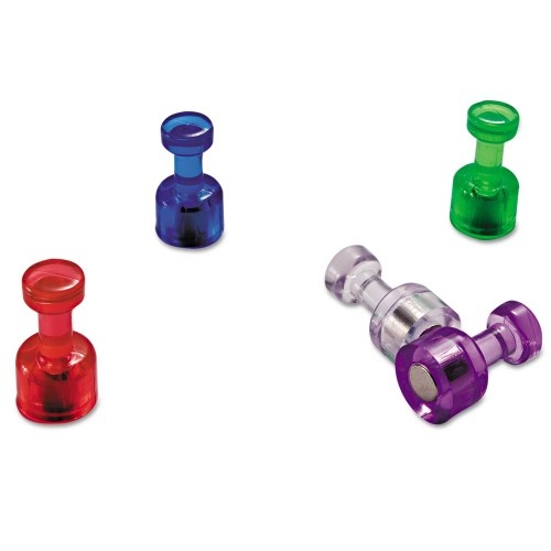 Officemate Push Pin Magnets, Assorted Translucent, 0.75" Diameter X 0.38"H, 10/Pack