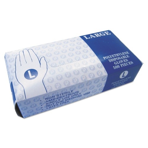 Inteplast Group Embossed Polyethylene Disposable Gloves, Large, Powder-Free, Clear, 500/Box, 4 Boxes/Carton