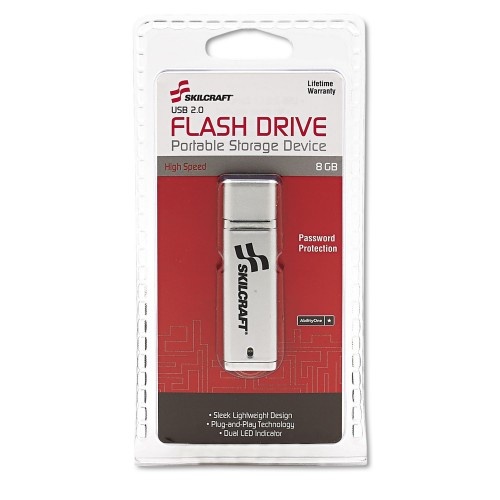 Abilityone 704501 Skilcraft Ultra-Slim Flash Drive, 8 Gb, Silver