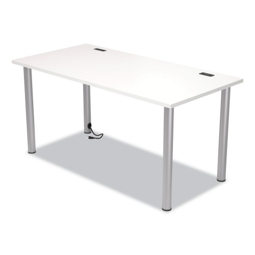 Union & Scale Essentials Writing Table-Desk With Integrated Power Management, 59.7" X 29.3" X 28.8", White/Aluminum