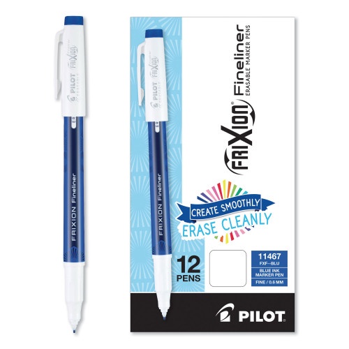 Pilot Frixion Fineliner Erasable Porous Point Pen, Stick, Fine 0.6 Mm, Blue Ink, Blue Barrel, Dozen