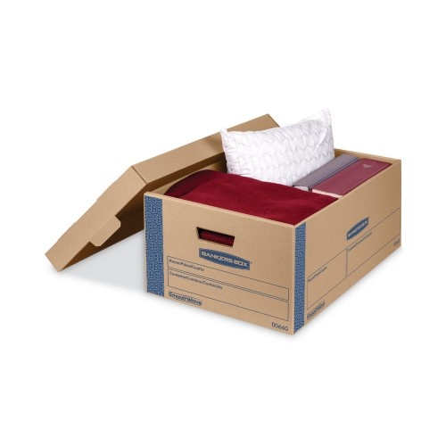 Bankers Box Smoothmove Prime Moving & Storage Boxes, Large, Half Slotted Container , 24" X 15" X 10", Brown Kraft/Blue, 8/Carton
