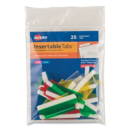 Avery Insertable Index Tabs With Printable Inserts, 1/5-Cut, Assorted Colors, 2" Wide, 25/Pack
