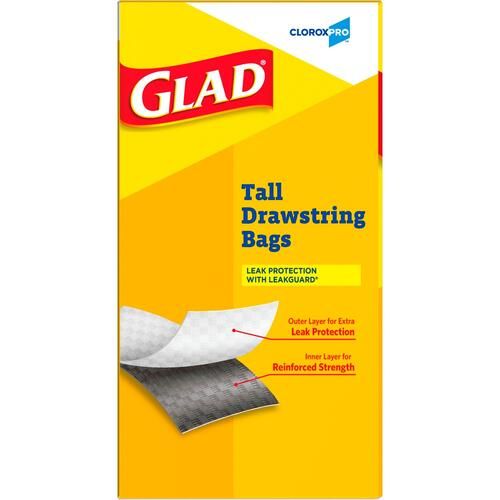 Glad ForceFlex Tall Kitchen Drawstring Trash Bags - 13 gal Capacity - 24  Width x 27 Length - 9 mil (229 Micron) Thickness - Drawstring Closure -  White - Plastic - 100/Box - Kitchen, Office, Day Care, Restaurant, School