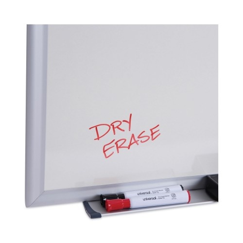 Universal Deluxe Melamine Dry Erase Board, 60 X 36, Melamine White Surface, Silver Anodized Aluminum Frame