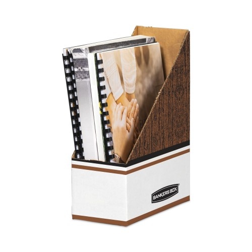 Bankers Box Corrugated Cardboard Magazine File, 4 X 11 X 12 3/4, Wood Grain, 12/Carton