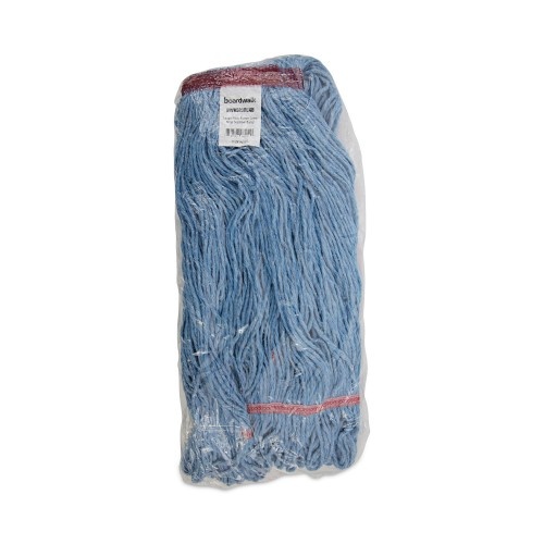 Boardwalk Super Loop Wet Mop Head, Cotton/Synthetic Fiber, 1" Headband, Large Size, Blue, 12/Carton