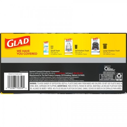 Glad Outdoor Trash Bags, 3-Ply, Drawstring Closure, 30 Gallon, 28