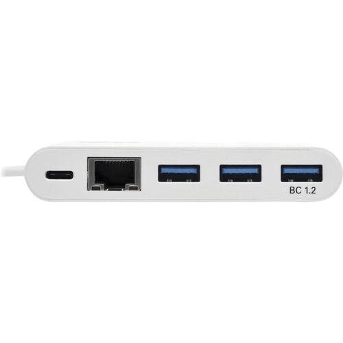 Tripp Lite 3-Port Usb-C Hub With Lan Port And Power Delivery, Usb-C To 3X Usb-A Ports And Gbe, Usb 3.0, White