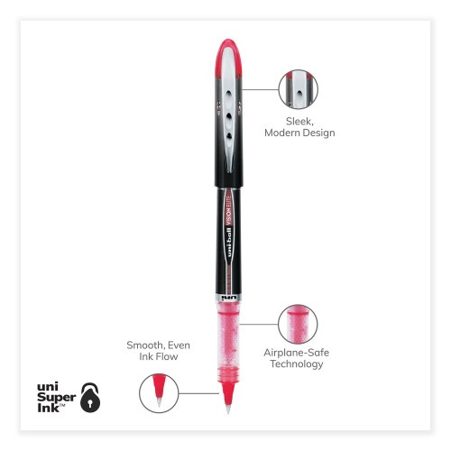 Uni-Ball Vision Elite Roller Ball Pen, Stick, Extra-Fine 0.5 Mm, Red Ink, Black/Red Barrel