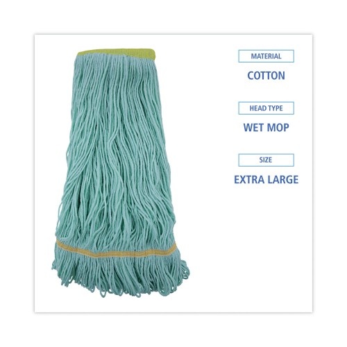 Boardwalk Ecomop Looped-End Mop Head, Recycled Fibers, Extra Large Size, Green