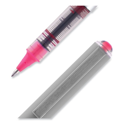 Uni-Ball Vision Roller Ball Pen, Stick, Fine 0.7 Mm, Pink Ink, Gray Barrel, Dozen