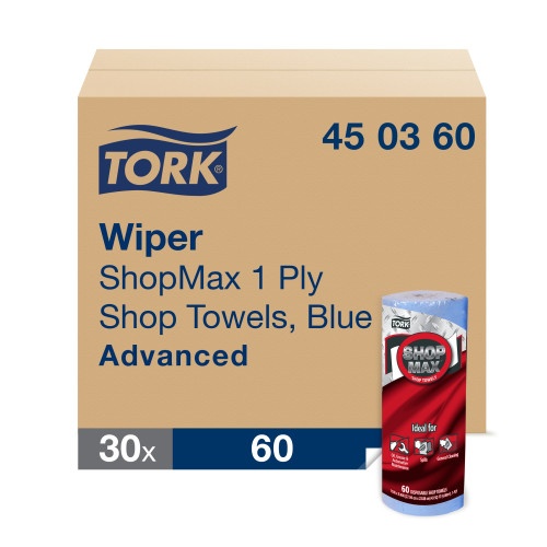 Tork Advanced Shopmax Wiper 450, 11 X 9.4, Blue, 60/Roll, 30 Rolls/Carton