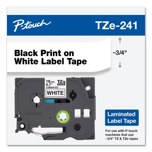 Brother Tze Standard Adhesive Laminated Labeling Tape, 0.7" X 26.2 Ft, Black On White