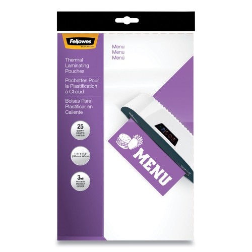 Fellowes Laminating Pouches, 3 Mil, 12" X 18", Gloss Clear, 25/Pack