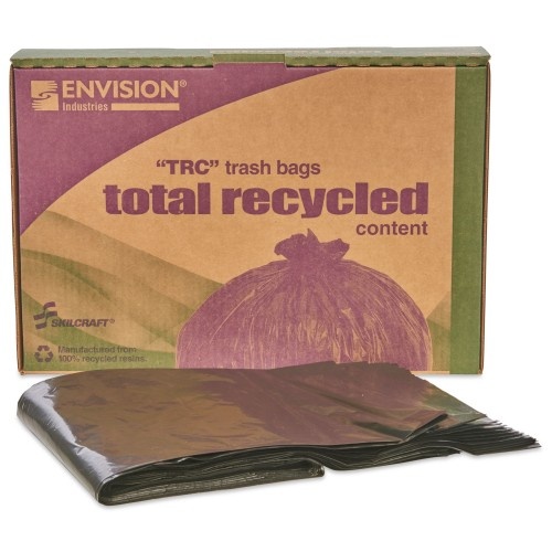 Abilityone 810501 Skilcraft Recycled Content Trash Can Liners, 30 Gal, 1.3 Mil, 30" X 39", Black/Brown, 100/Carton