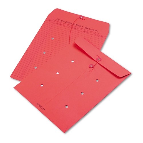 Quality Park Colored Paper String And Button Interoffice Envelope, #97, One-Sided Five-Column Format, 10 X 13, Red, 100/Box