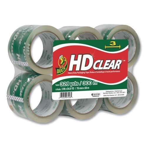 Duck Heavy-Duty Carton Packaging Tape, 3" Core, 3" X 54.6 Yds, Clear, 6/Pack