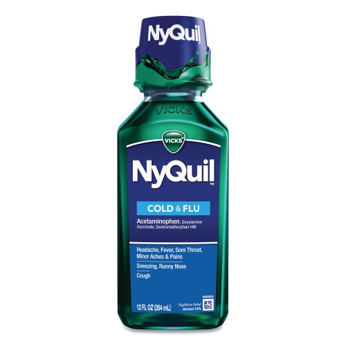 Vicks Nyquil Cold And Flu Nighttime Liquid, 12 Oz Bottle, 12/Carton