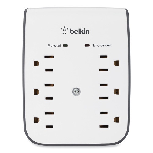 Belkin Surgeplus Usb Wall Mount Charger, 6 Ac Outlets/2 Usb Ports, 900 J, White/Black