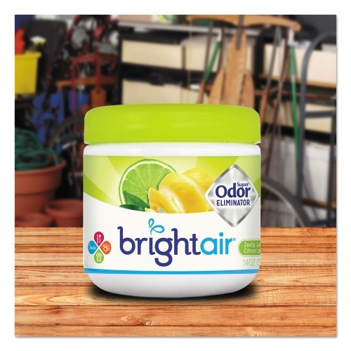 Bright Air Super Odor Eliminator, Zesty Lemon And Lime, 14 Oz Jar, 6/Carton