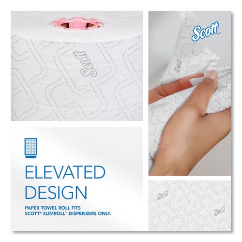 Scott Slimroll Towels, 1-Ply, 8" X 580 Ft, White/Pink Core, Traditional Business, 6 Rolls/Carton